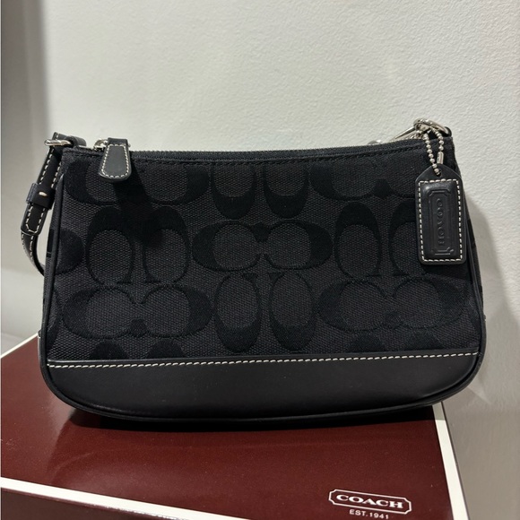 Vintage Coach Y2k Black Signature Demi Mini Bag Leather Jacquard BOX 90’s 00’s - Picture 4 of 9